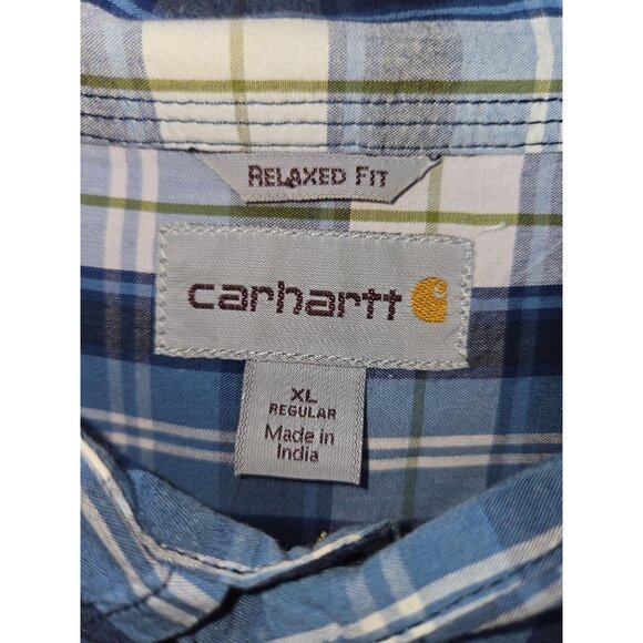 Carhartt Mens Relaxed Fit Short Sleeve Shirt XL - Blue Plaid - Picture 5 of 8